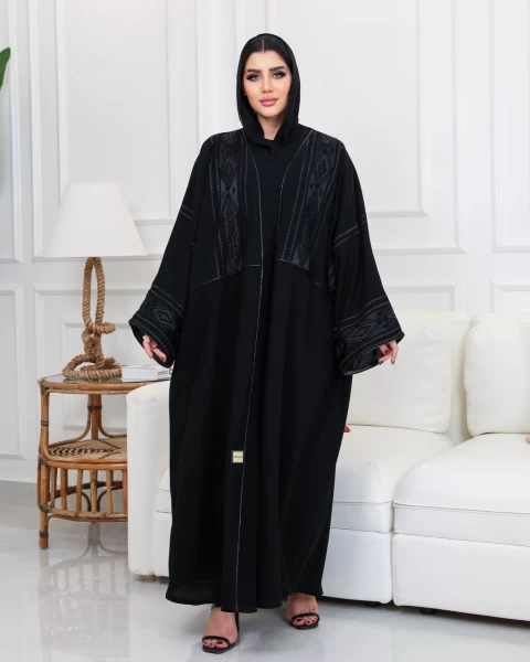 Black Embroidered Crepe Abaya IB184