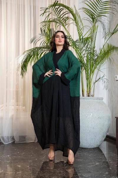 Linen Abaya in two colors black and green IB202